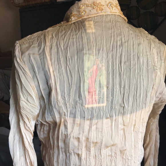 🚨B2G1 New L’ POGEE Tan Gold Jeweled Beaded Sheer Top with Built Under Tank B… - Picture 8 of 8